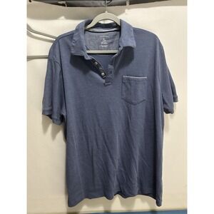 Tahari Polo Shirt Mens XL Blue Short Sleeve Pocket Solid Pullover Cotton